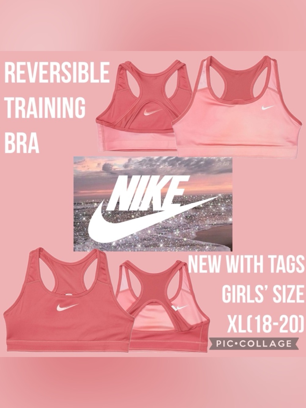 Nike Girl's Swoosh Print Reversible Training Bra Size XL (18-20)